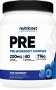 Nutricost Pre- Workout Complex Powder (60 Służenia, Błękitna Malina) - Suplement do ćwiczeń z Beta- Alanina, Tauryna i Amino Kwasy