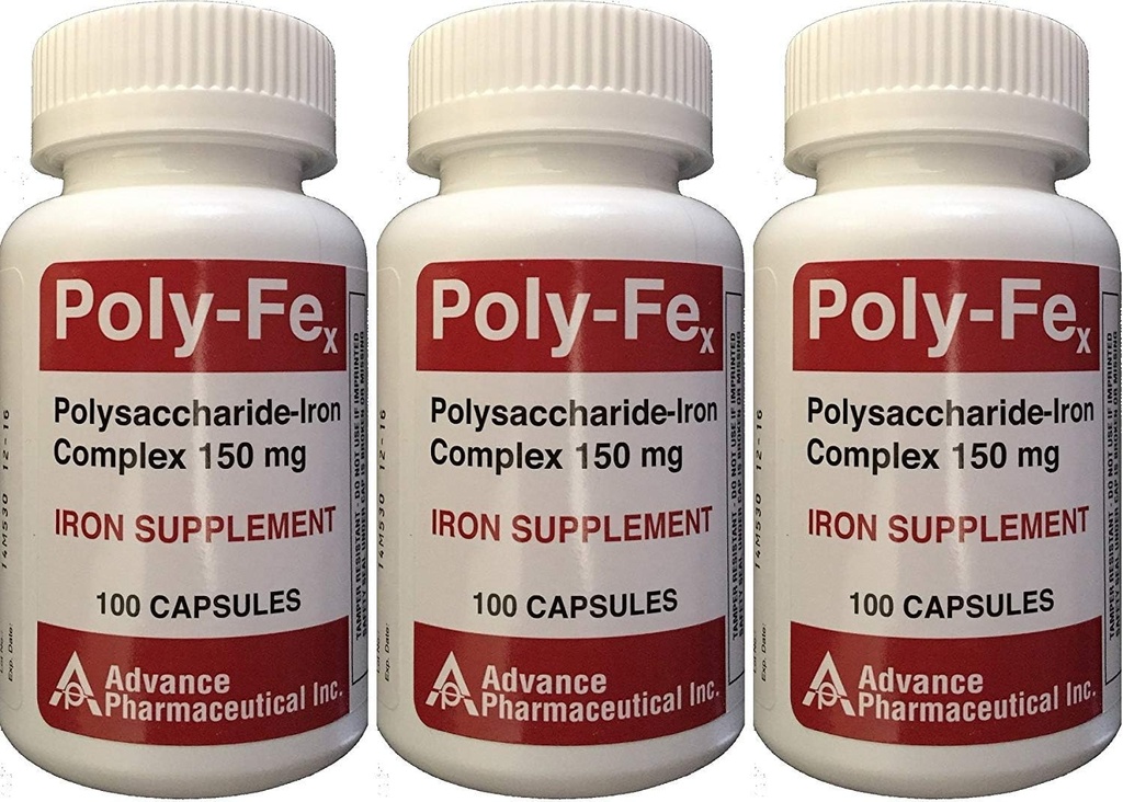 Polisacharyd Żelazo Complex 150 mg Kapsułki Suplement żelaza 100 Kapsułki na butelkę Opakowanie po 3 Razem 300 Kapsułki