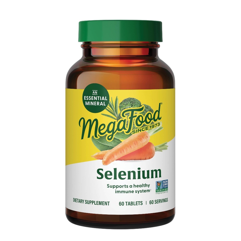 MegaFood Selenium - Selenium 50 mcg - Suplement z Food & Herb Blend - Wsparcie immunologiczne - Wegan, Non-GMO - Made Without 9 Food Allergens - 60 Tablets (60 Servings)