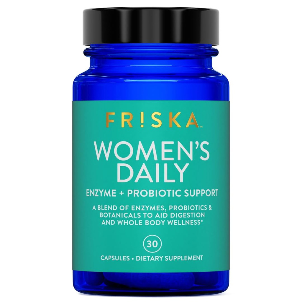 FRISKA Kobiety Daily Digestive Enzym i suplement probiotyki, Advanced Natural Support for Kobieta Digestive Health, Fights Bloating, Eases Trawienie, Wchłanianie odżywcze, 30 Kapsułki