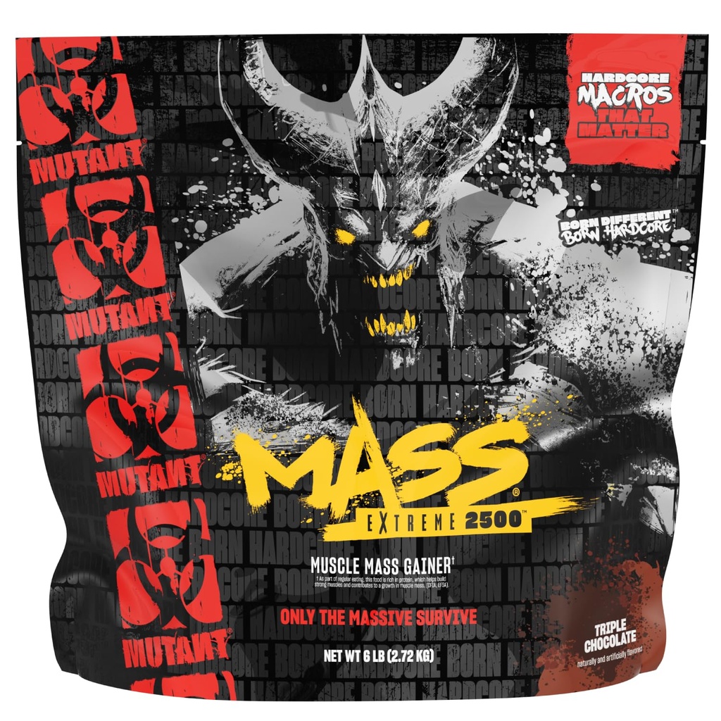 Mutant Mass Extreme Gainer - Proszek z białka serwatki - Zbuduj rozmiar i siłę mięśni - Wysoka gęstość czystych kalorii (Triple Chocolate, 6 lbs)