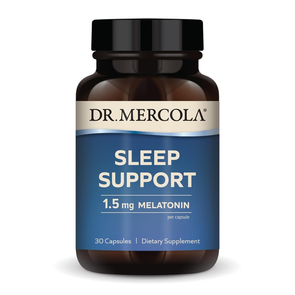 Dr. Mercola Sleep Support with Melatonin, 1,5 mg Melatonina Per Serving, 30 Służenia (30 Kapsułki), Suplement diety, Wspiera zdrowy sen i Mental Focus, Non-GMO