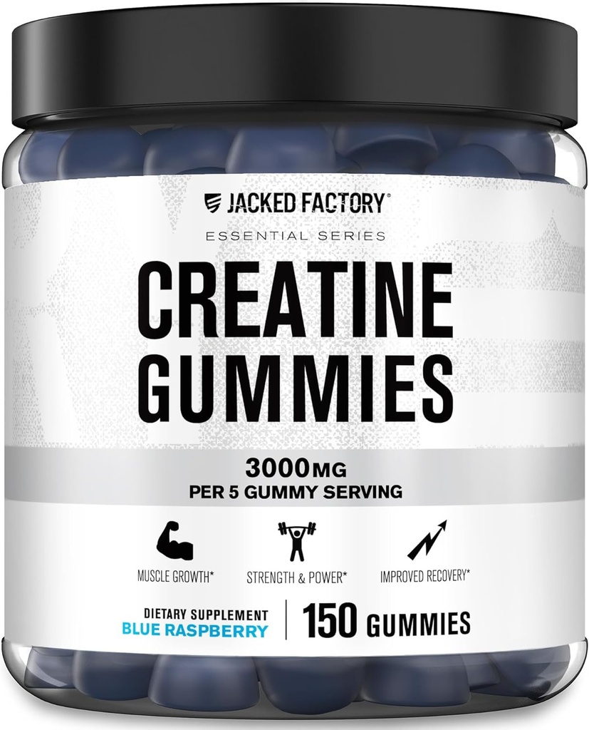 Jacked Factory Creature Monohydrate Gummies (3g) - Creaine for Muscle Growth, Strength, Enhanced Energy, and Improved Athletic Performance - 150 Gummies, Blue Malina