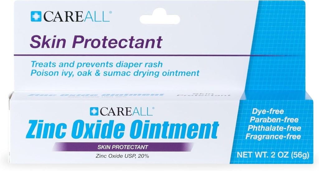 CareAll Oxide cynku 20% Chroniący skórę Ointment Barrier Ointment 2 oz, Relieves, Leczenie i Zapobiega Drobne podrażnienia skóry z powodu Diaper Rash. Pomaga uszczelniać mokro. Chroni skórę Chafed.