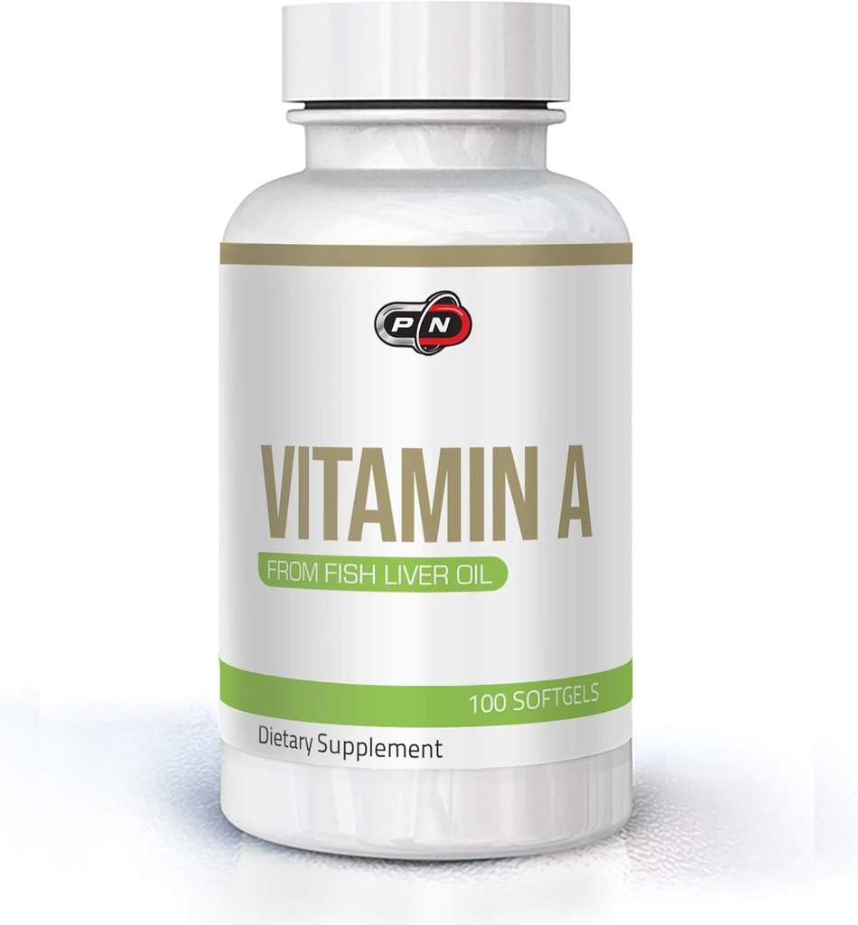Pure Nutrition Witamina A 10000 iu 3000 mcg dieta 124; z Natural Fish Liver Oil 100 Sofgels diesel 124; Wsparcie Zdrowy system immunologiczny kości i wzroku 124; Brak GMO Premium Jakość Retinyl Palmitynian kapsułki
