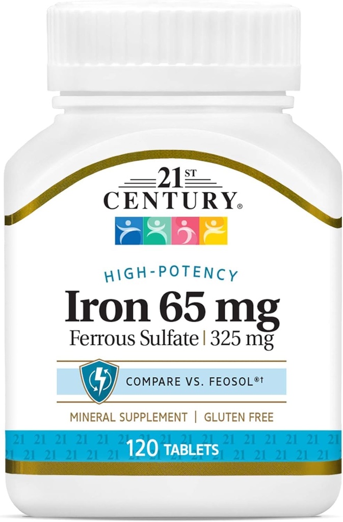 21. Century Żelazo 65 mg z siarczanem żelaza 325 mg - 100 tabletek, Opakowanie po 3