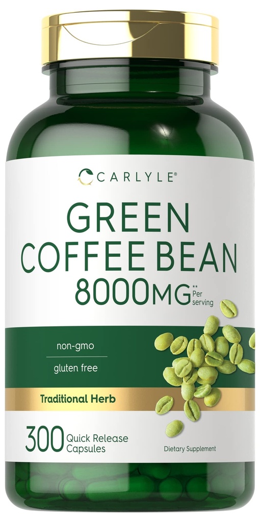 Ekstrakt Carlyle Green Coffee Bean 124; 8000 mg 124; 300 kapsułek 124; Non-GMO i Gluten Free Formula 124; Tradycyjny suplement ziołowy