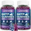 2 Pack 300MG 5- HTP GABA suplement usypiający z 200mg L- Theanine suplement dla mózgu, stabilizator nastrojów i wsparcie snu, Melatonin - wolny, Omega 3- 6- 9 dla naturalnych Zzzs, Blueberry Flavor