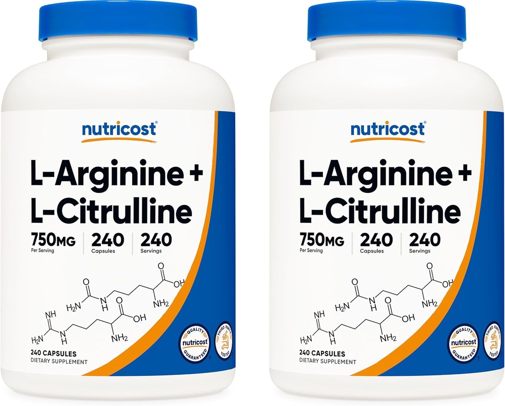 Nutricost L- Arginine L- Citruline Complex 750mg, 240 kapsułki (2 butelki) - Non-GMO