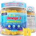 Dzieci Omega 3 Gummies + Wapń 400mg + Witamina D3 K2 + C, Omega-3 DHA & EPA Suplement - Nie Burps ryb, Nie Cukru - Dzieci & Nastolatki Ombregga 3 + Gummy wielowymiarowe na silne kości, Mózg, Immune, Oko, 2Pack