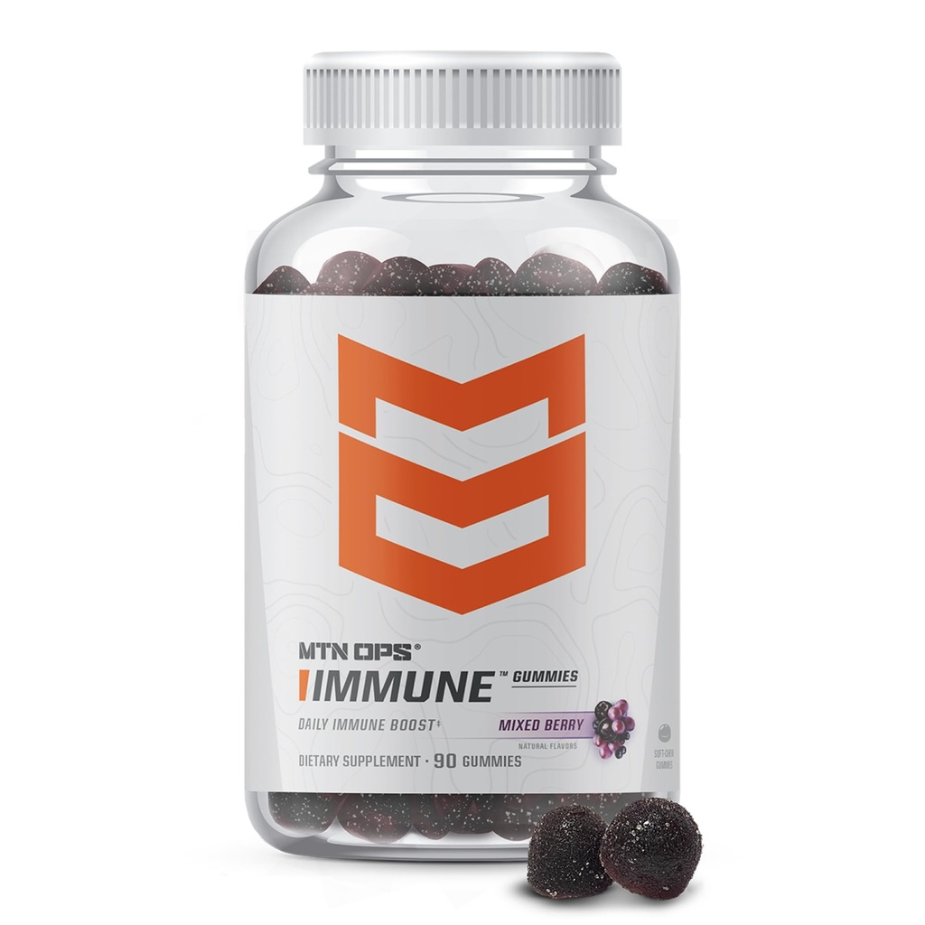 MTN OPS Gummie immunologiczne Suplement wsparcia immunologicznego, 90 Gummie z Elderberry & Aronia Berry Immune Booster dla dorosłych, Mieszane Berry Flavor & Naturalnie Gluten Free