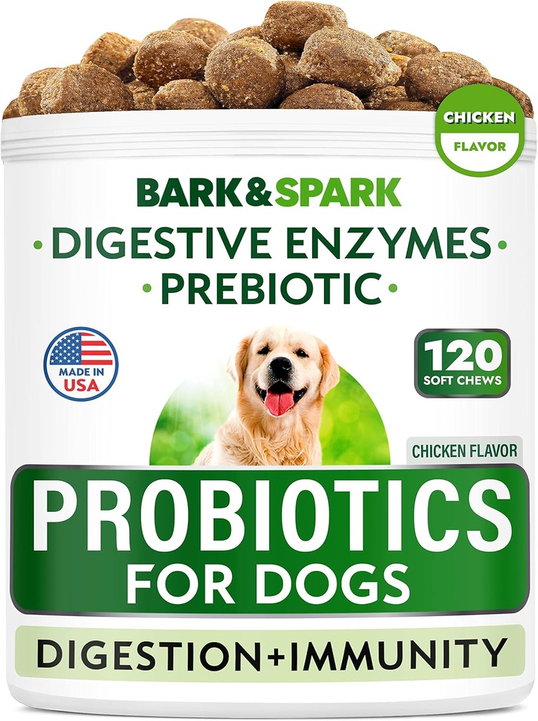 Psy Probiotyczne Chews - Gaz, Biegunka, Alergie - Enzymy + Prebiotyki - Żute Fiber - Trawienie, Odporność - USA Made