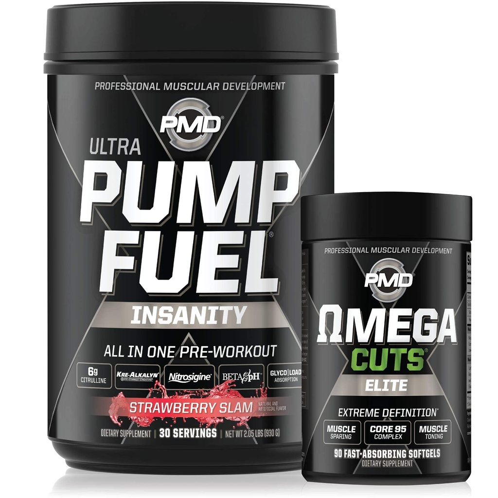 PMD Sports Ultra Pompa Insanity Paliwo - Wstępne ćwiczenia - Truskawka Slam (30 Słupki) Sporty Omega cięcia Elite Termogeniczne spalanie tłuszczu (90 Softgels