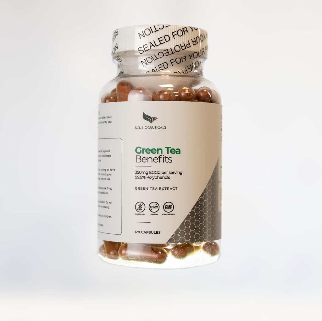 Korzyści związane z zieloną herbatą - ponad 350mg EGCG na butelkę - 99,9% Polifenole - Wsparcie zdrowia - 120 kapsułek na butelkę