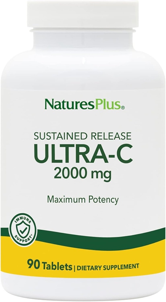 Natury Plus Ultra- C 2000 mg - 90 Tabletki - Witamina C z Rose HIPS - Immune & Przeciwutleniacz Wsparcie - Wegetarianin, Gluten Free - 90 Słupki