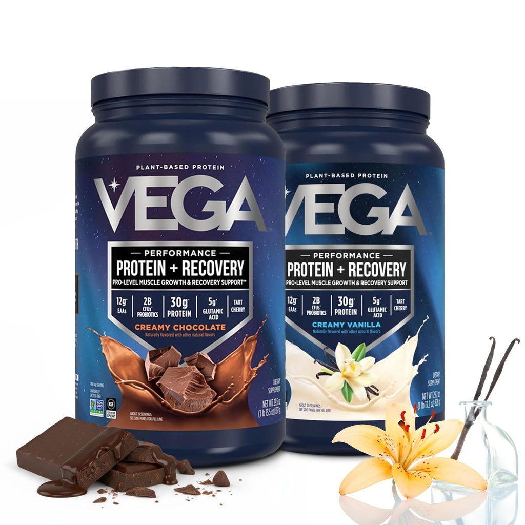 Vega Sport Premium Powder Bundle Protein, Czekolada + Wanilia, Plant Protein Powder Post Workout - Certified Vegan, Wegetarianin, Keto- Friendly, Gluten Free, Dairy Free, Acids Amino BCAA
