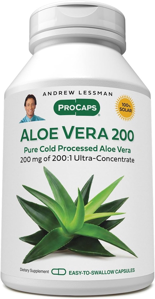 ANDREW LESSMAN Aloe Vera 200- 360 Kapsułki - Zapewnia 200: 1 Ultrakoncentrat Aloe Vera, Soothing Support for Stomach and Digestive System, No Additives, Small Easy to Swallow kapsułki