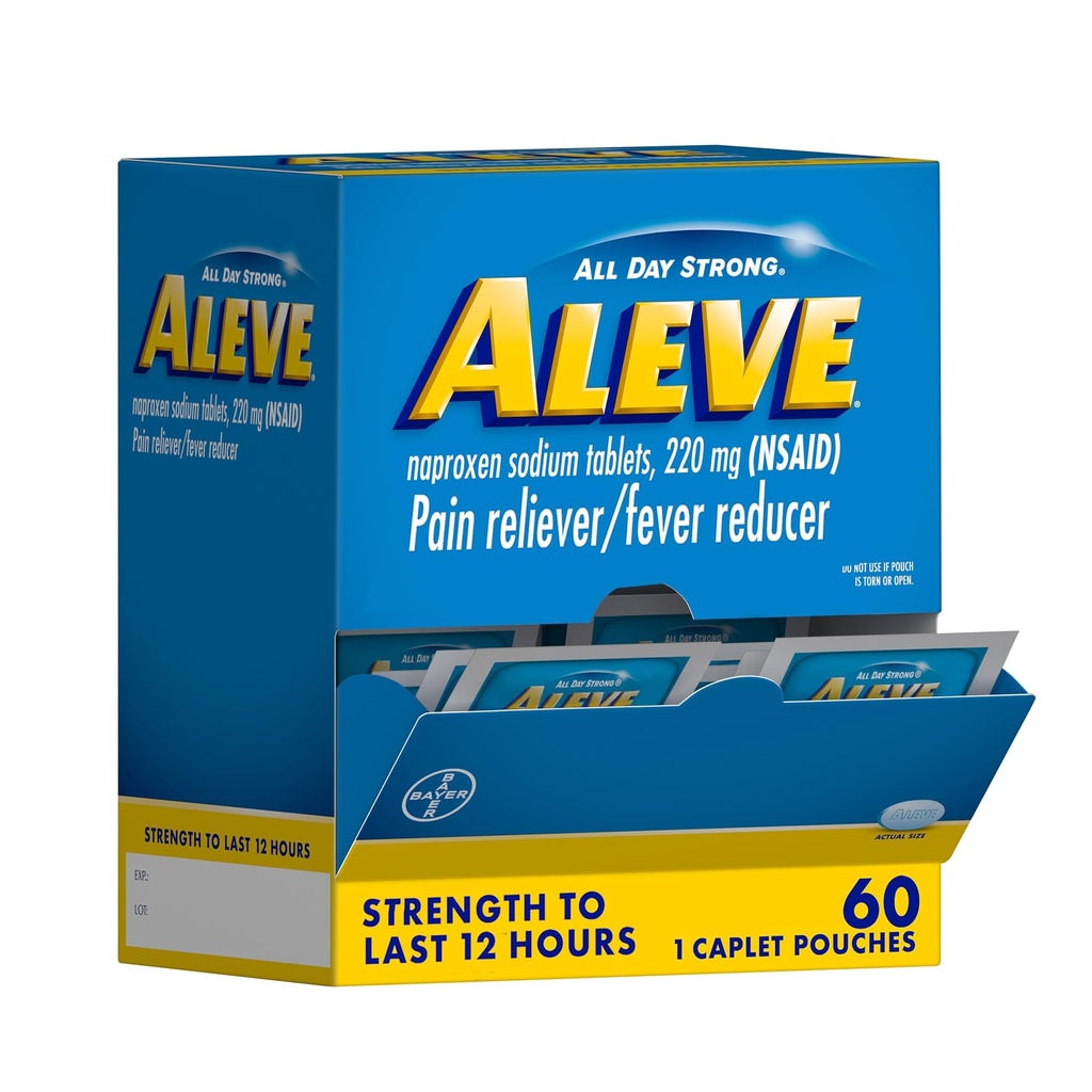 Aleve Pain Reliever & Fever Reducer Naproxen Kaplets sodu, Ciało i zapalenie stawów Reliever ból, Medycyna dla dorosłych i dzieci w wieku 12 i up, 60 Pouches pojedyncze