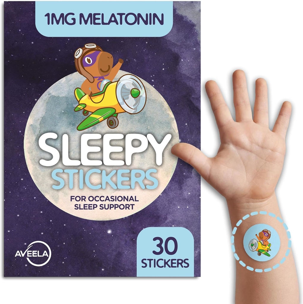 AVEELA Sleep Patches dla dzieci z melatoniną 124; Natural Sleeping Aid 124; Calm and Relax Patch to Sleep Better AIR124; Toxin-Free Sleep Device to Support Quality Sleep and Reduce Fatigue AIR124; Baby Sleep Aid