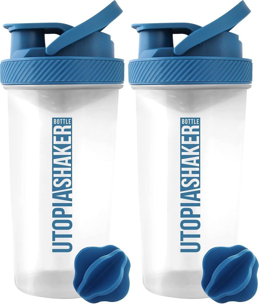 Utopia Home Butelka shaker protein - (Opakowanie 2) 28- Butelki shaker Ounce Dla mieszanek protein - Fitness Sports Classic Butelka shaker protein Mixer (Clear / Navy)