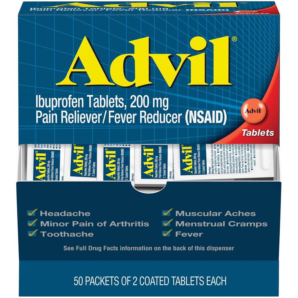 Advil Ibuprofen, 200mg, 50 opakowań po 2 tabletki powlekane (opakowanie po 2)