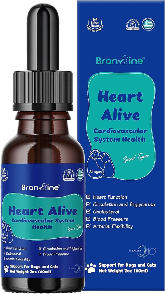 Heart Alive Liquid Cardiovascular System Health for Dogs and Cats-Norwegian Fish Oil, Coenzyme Q10, Vitamin K2, Policosanol, Hawthorn Berry Extract, Vegan Bacon Flavor (60ml)