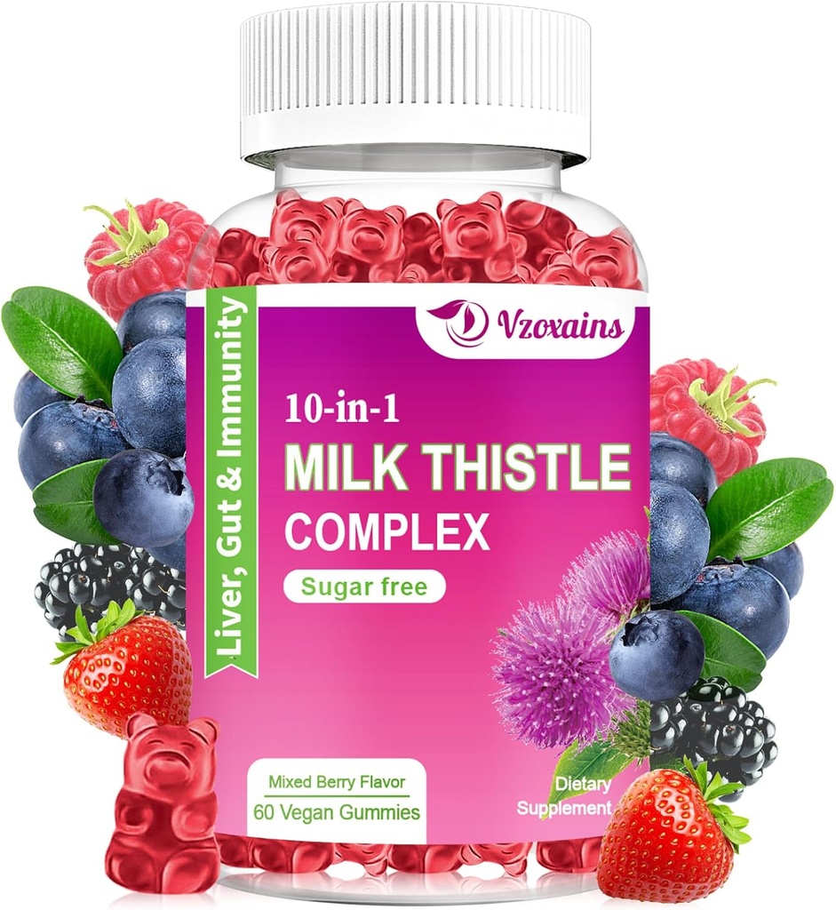 Mleko grudki, 10- in-1 Formuła ziołowa do czyszczenia wątroby Detox & Naprawa z Dandelion Root, Turmeric, Karczoch - Optymalna funkcja wątroby i zdrowie pokarmowe - Mieszane Berry Flavor