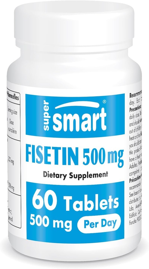 Supersmart - Fisetin 500mg per Day (Easy-to-Take) - 98% Pure Fisetin Supplement - Highly Bioavailable Polyphenol - Potent Senolytic Activator | Non-GMO & Gluten Free - 60 Tablets