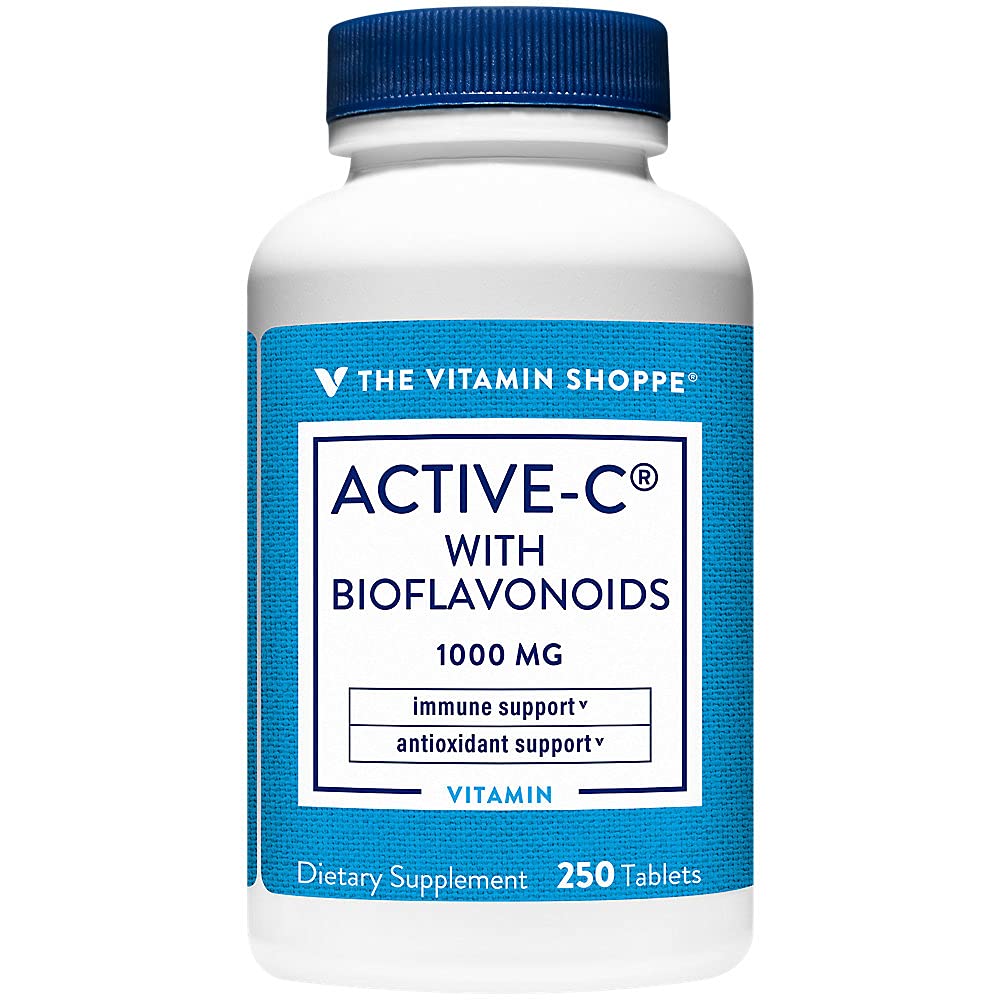Witamina Shoppe Active- C z bioflawonoidami 1000 MG - przeciwutleniacz do układu sercowo-naczyniowego i immunologicznego i ochrony przed wolnymi Radykalami (250 tabletek)