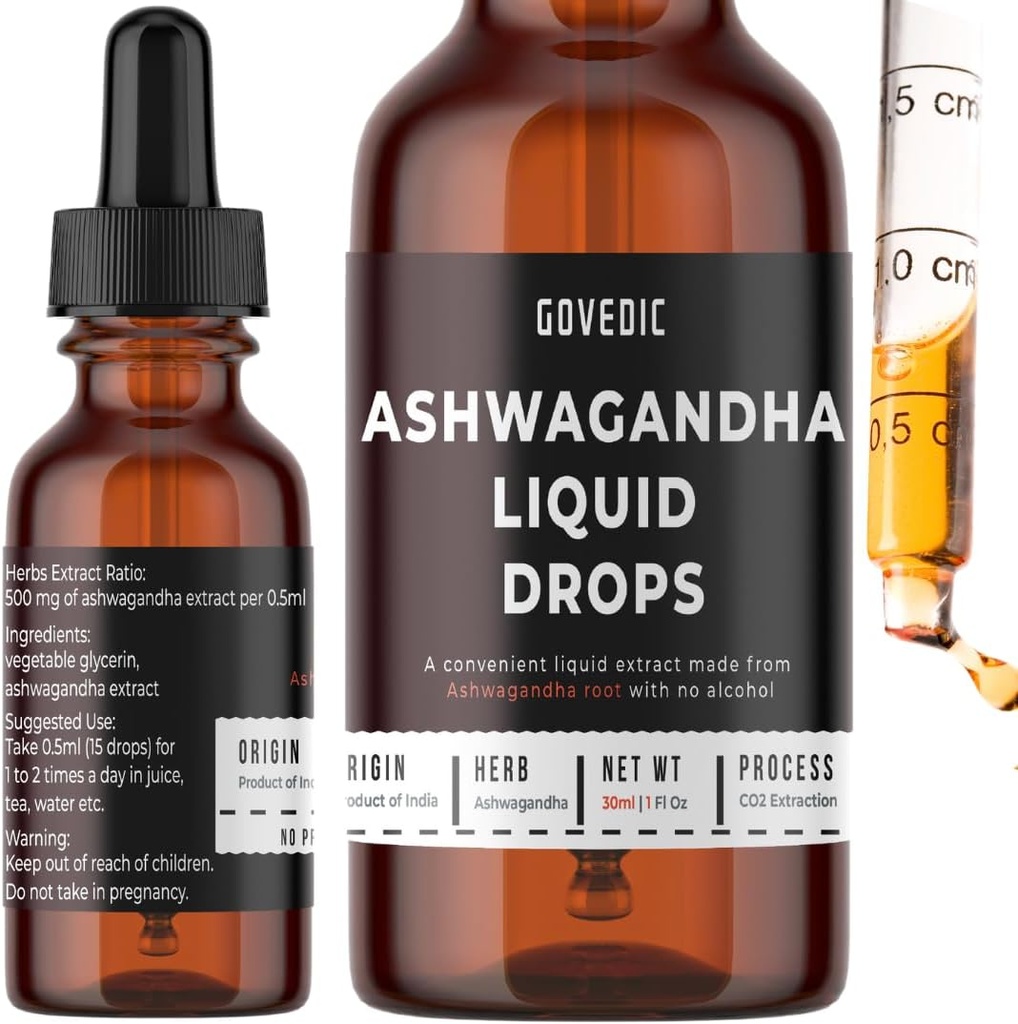 Ashwagandha płynne krople skoncentrowane 1 Fl Oz 30ml Dwudziesta 124; 60 Słupki 500mg Organic Root Tincture Extract Supplement Amend124; Stress Relief, Energia & Immunitet, Mental Focus, Szybka Absorpcja