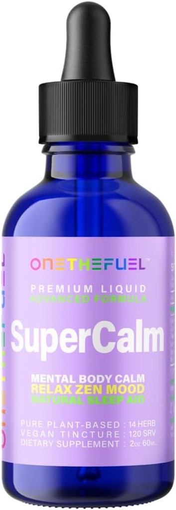 Super Calm 2oz. Zdrowie psychiczne oparte na plantacji Nerwy nerwowe uspokajające ciała Relaks 100% Naturalny suplement magnezu Pure Vegan 14- in-1 Herbals Rumianek + nalewka Płyn