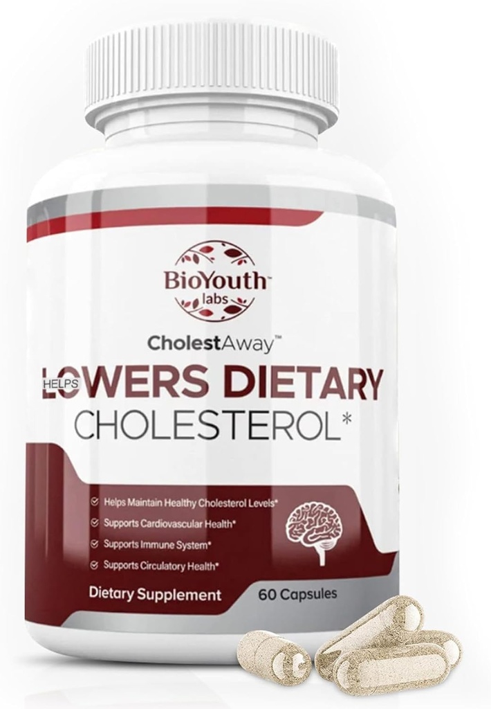 BioYouth Labs Natural Cholesterol Lowering Supplement Supplement dla dorosłych - Żywny mieszanka czosnku, Berberyny, Coca Extract & Lecytyna sojowa - 60 Kapsułki