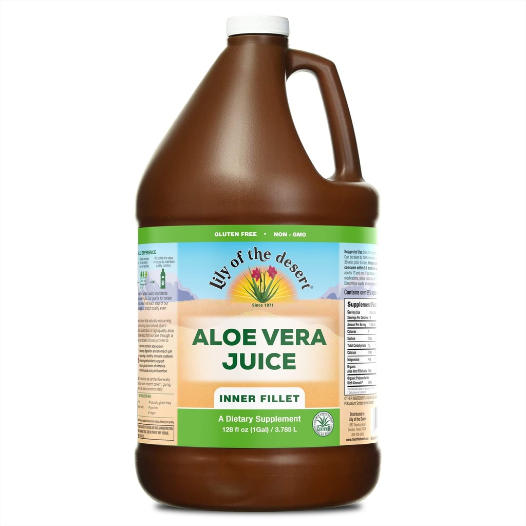 Lily of the Desert Aloe Vera Juice - Wewnętrzny Filet Aloe Vera Drink, Organiczny Aloe Juice z naturalnymi witaminami, Digestive Enzymes for Gut Health, Tomach Relief, Wellness, Glowing Skin, 128 Fl Oz