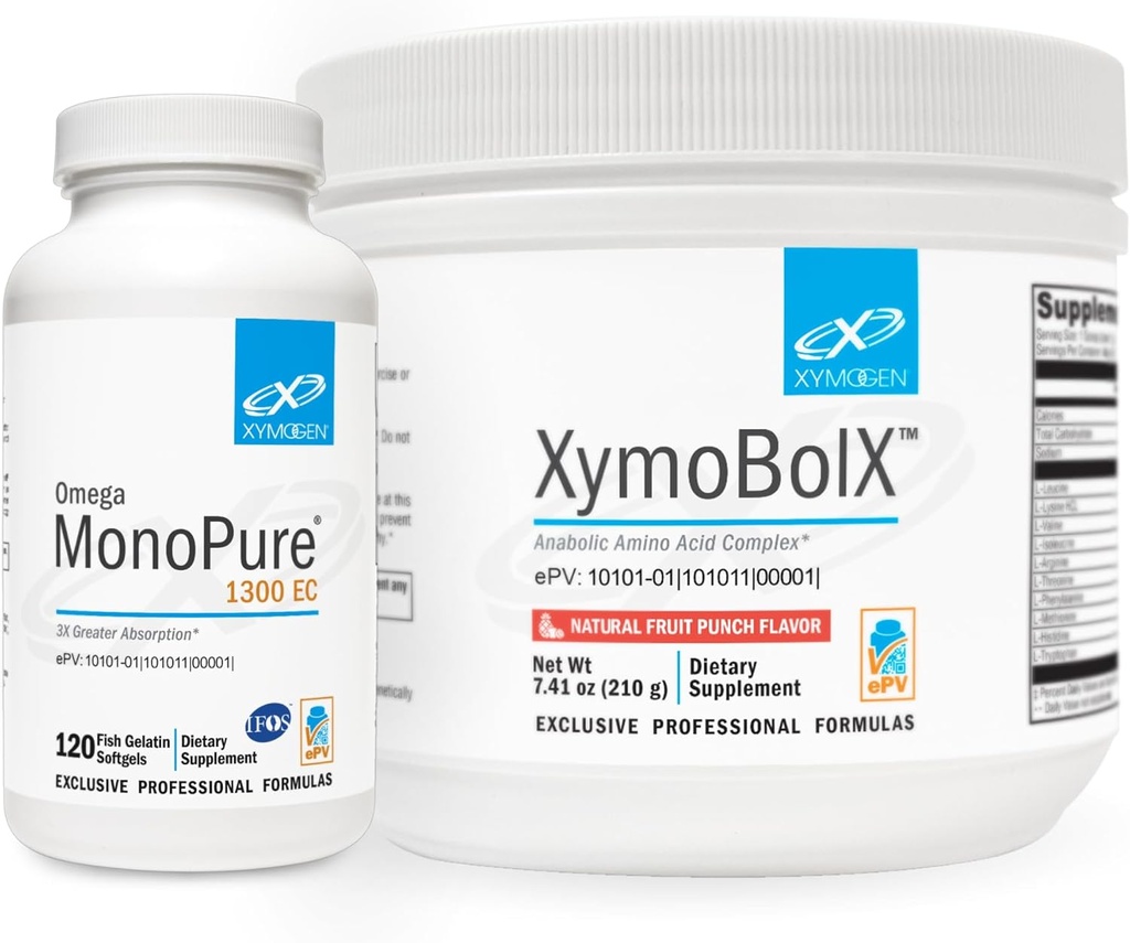 XYMOGEN Omega MonoPure 1300EC (120 Servings) + XymBolX (30 Servings) Bundle - Kardiologiczne + Wsparcie Kognitywne, Odzysk mięśni - Nie GMO