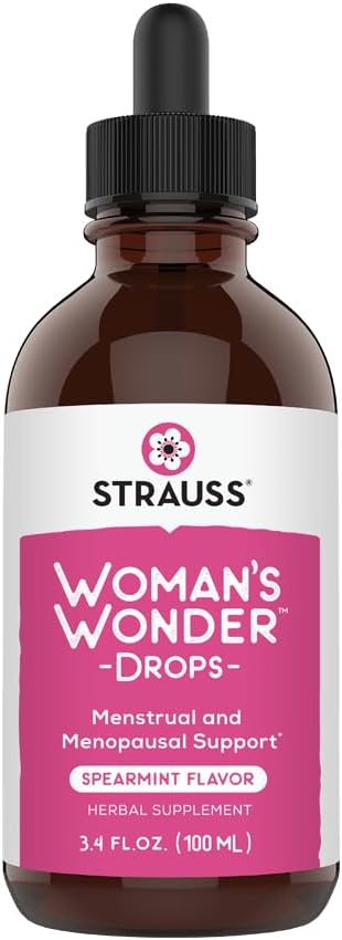Strauss Heartdrops Woman 's Wonder Drops; Menstrual & Menopauzal Supplement Supplement in Spearmint Flavour, Natural Formula, Gluten- Free, Soy- Free, Non-GMO, 3.4oz Butelka