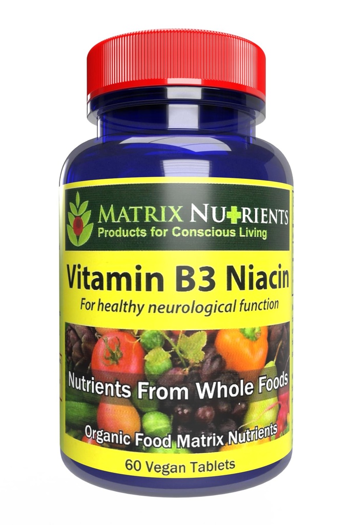 Witamina B3 NIACIN - Digestive, Heart and Immune Support! - 100% Organic - Ulepszenie funkcji mózgu, Energia i zmniejszyć stres - Wegańskie tabletki (60ct)
