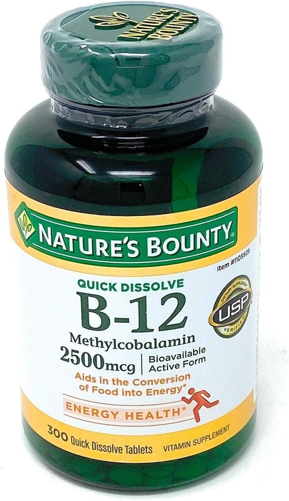 Nature 's Bounty Witamina B- 12 2500 µg, 300 Szybko rozpuszczalne tabletki