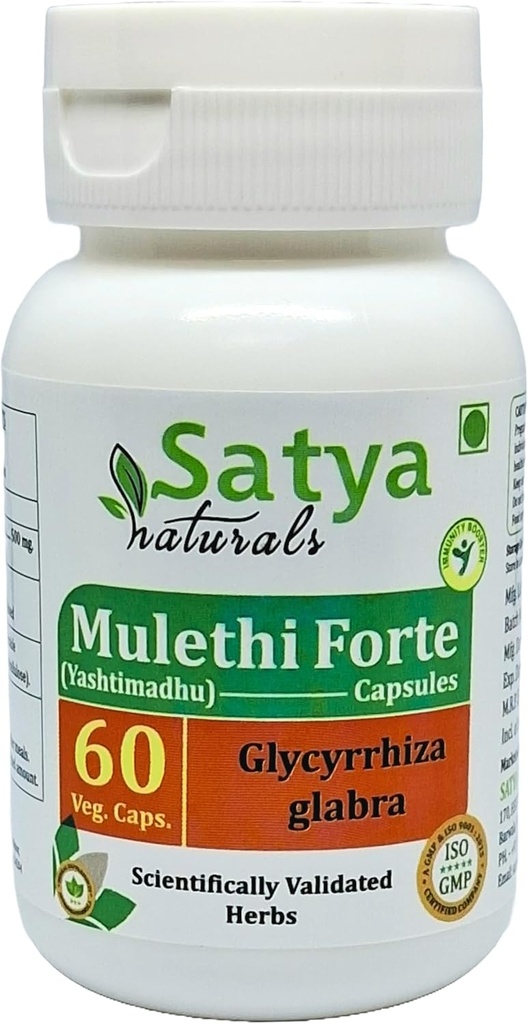 Muleti Forte Kapsułki 500 mg. 60 Veg. Kapsułka 124; Yasthimadhu (Glycyrrhiza Glabra) Wyciąg Kapsułki dla mężczyzn i kobiet 124; Ayurvedic Herbal Supplement / Remedies 124; 10: 1 Forte (1 Butelka 60 Kapsułek)