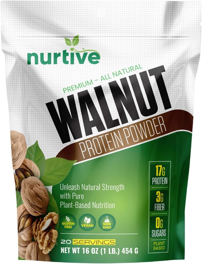 Proszek z białka orzecha włoskiego - bogaty w białko Omega-3 & Plant - Antyutleniacz Boost - Idealny do Smoothies & Pieczenia - Gluten Free, Wegan, Non GMO - 20 Sług (16 oz / 454 g)