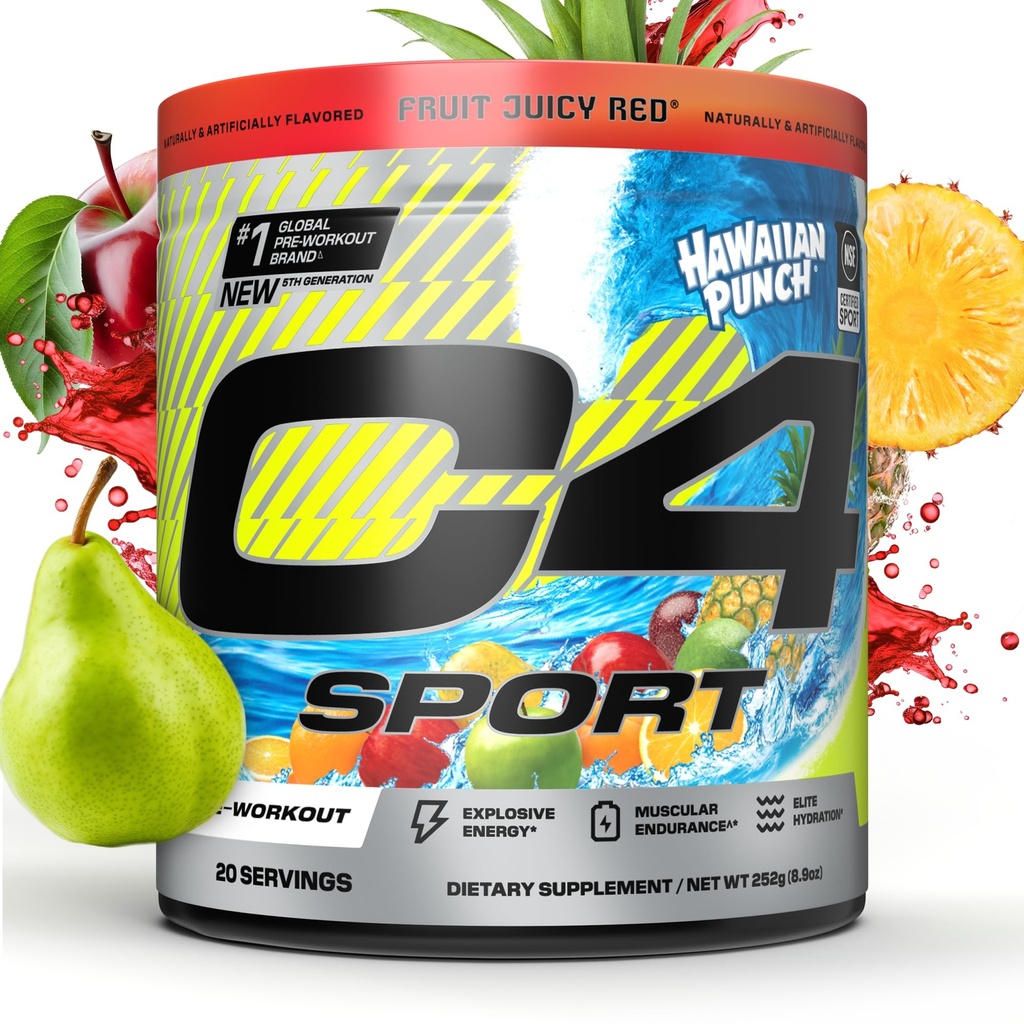 Cellucor C4 Sport Pre Workout Powder - NSF Certified for Sport - Elite Hydration - 200mg Cafine + Creature + Beta- Alanina - Elektrolity i Suplement Energetyczny - Hawajski Punch, 20 Służenie