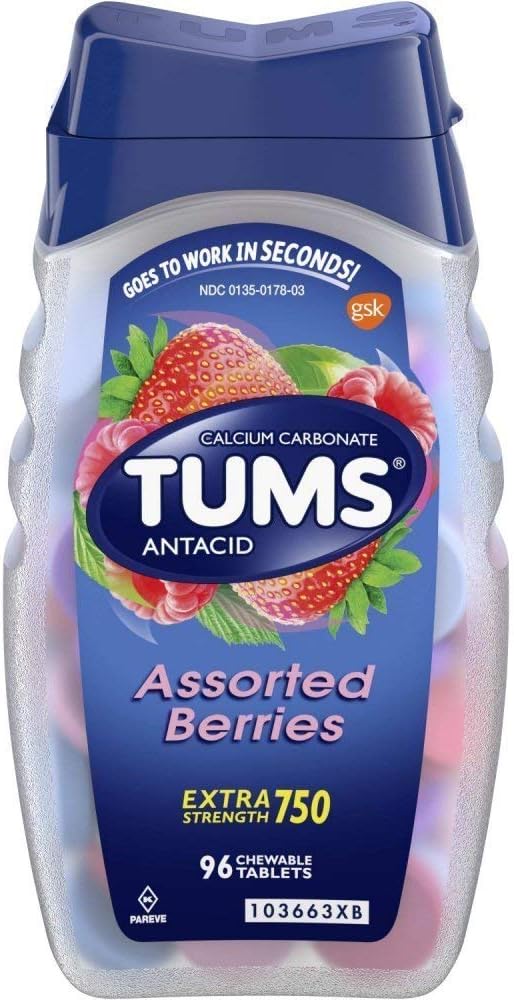 Tums Antacid / Calcium Supplement, Extra Strength 750, Chewable Tablets, Assorted Berries 96 tablets by TUMS (Wersja oryginalna)