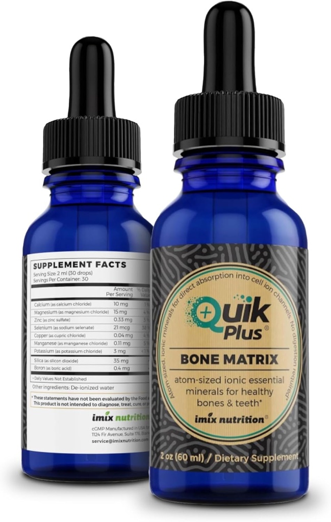 QuikPlus Matrix kości z wapnia, magnezu, cynku i potasu - Zawiera 9 jonowych minerałów płynnych, Kolagenizer na kości i zęby Wsparcie, Wegan, Gluten- Free, Wszystkie naturalne (2 Oz)