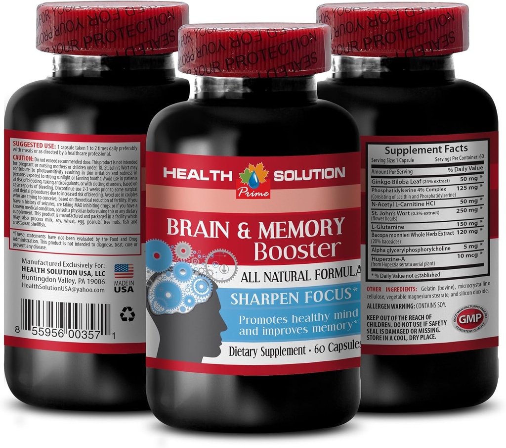 Ginkgo biloba ekstrakt liść - BRAIN I PAMIĘCI BOOSTER - poprawa - suplementy pamięci mózgu - Ginkgo biloba ekstrakt, suplementy mózgu dla pamięci i skupienia, Focus i suplement energii 1 Butelka 60 Czapki
