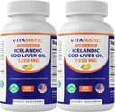 Vitamatic 2 Pack Islandzki olej wątrobowy kapsułki 1250mg 120 Softgels (Lemon Flavor) - Promotes Cardioviral Health