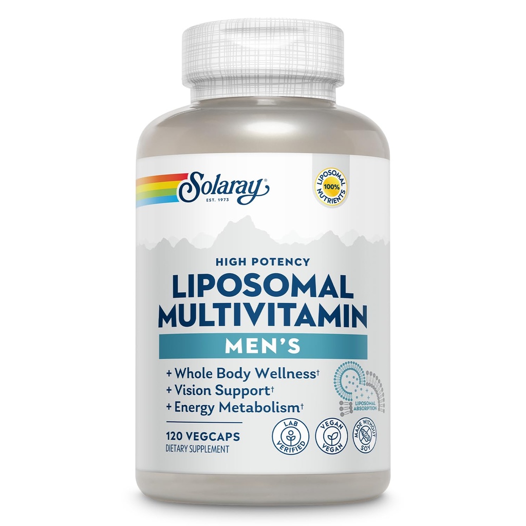 SOLARAY Liposomalna Multiwitamina dla mężczyzn, Zwiększona absorpcja immunologiczna, Energia i suplement wsparcia kości, Mens Daily Multi Witamina, BCAA, Witamina D3, C, B12, Cynk, Wegan, Soy Free, 60 Serv, 120 VegCaps