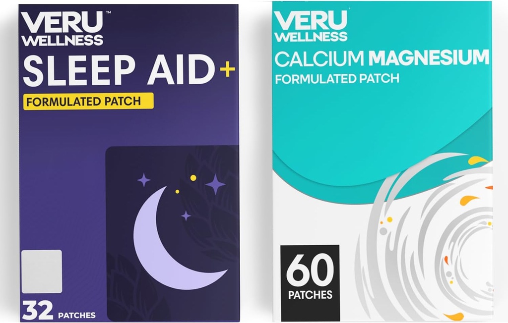 Veru Wellness Duo Lifestyle Patches - Melatonina, Magnez - Self Adhesive Time Release Topical Patch, 8- 10 Godziny (32 Day Supply)