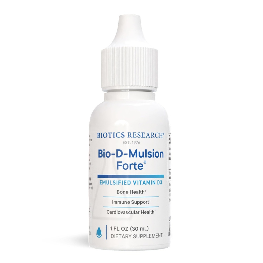Biotics Research Bio- D- Mulsion Forte Liquid Witamina D Krople 4000 j. m. - Witamina D3 2000iu / Kropla dla dorosłych - Najlepsza absorpcja, Wzmocnia kości, Wspiera układu sercowo-naczyniowego i immunologicznego -1 fl oz