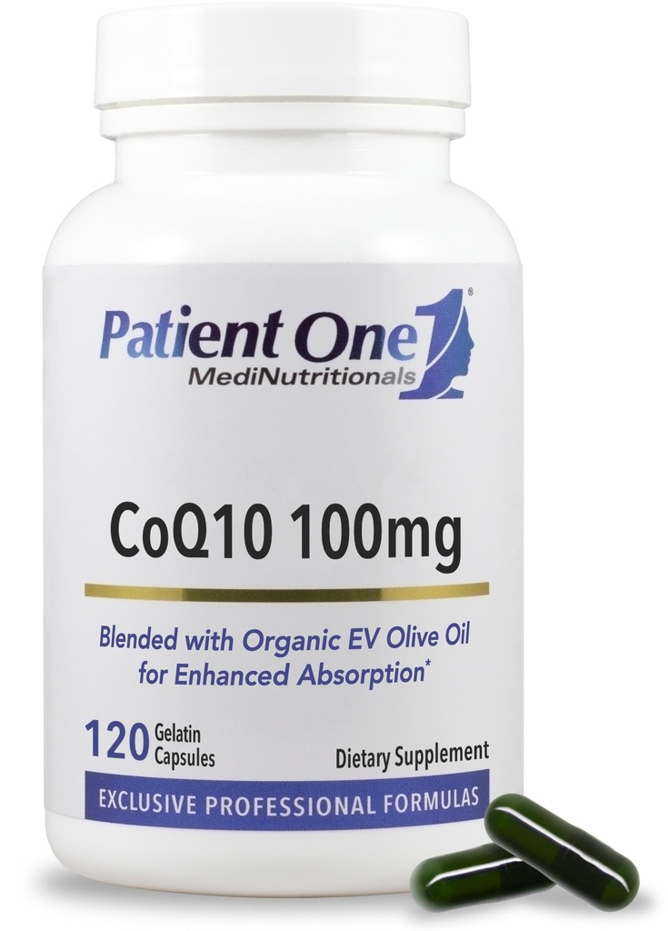 Pacjent Jeden Koenzym Q10 (CoQ10) 100 mg 124; Suplement przeciwutleniający do wsparcia serca i zdrowia naczyń * 124; z organiczną oliwą z oliwek 124; 120 Kapsułki