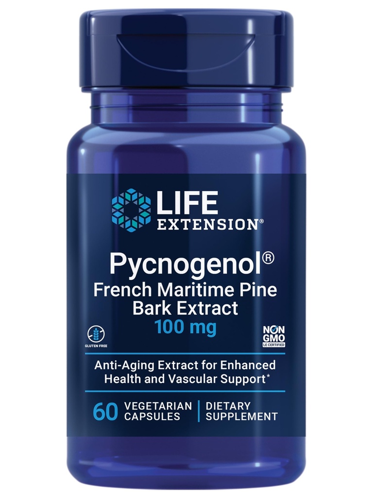 Life Extension Pycnogenol - Francuski Morski wyciąg z kory sosnowej - Naukowo badane Zdrowe Starzenie & Naczyniowy suplement zdrowia - Non-GMO, Gluten- Free, Wegetarianin - 60 Kapsułki
